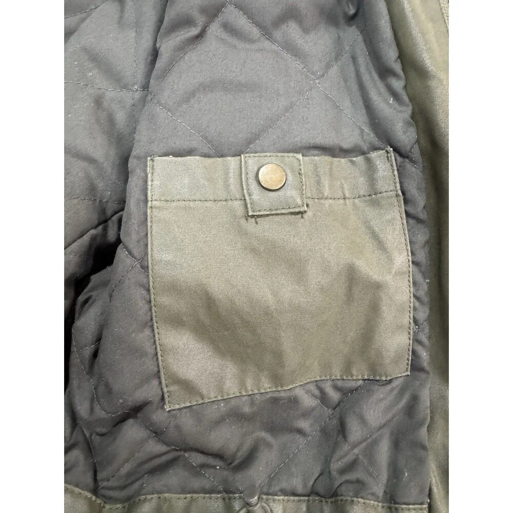J.Crew Men L Waxed Cotton Field Jacket Olive Quilted Hooded A8942 Military Work